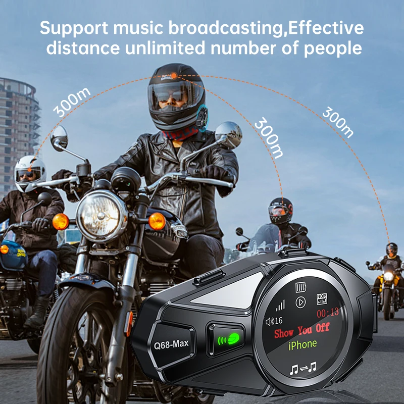 Q68 MAX 500M Intercom Headphones with Fm Radio for 2 Riders