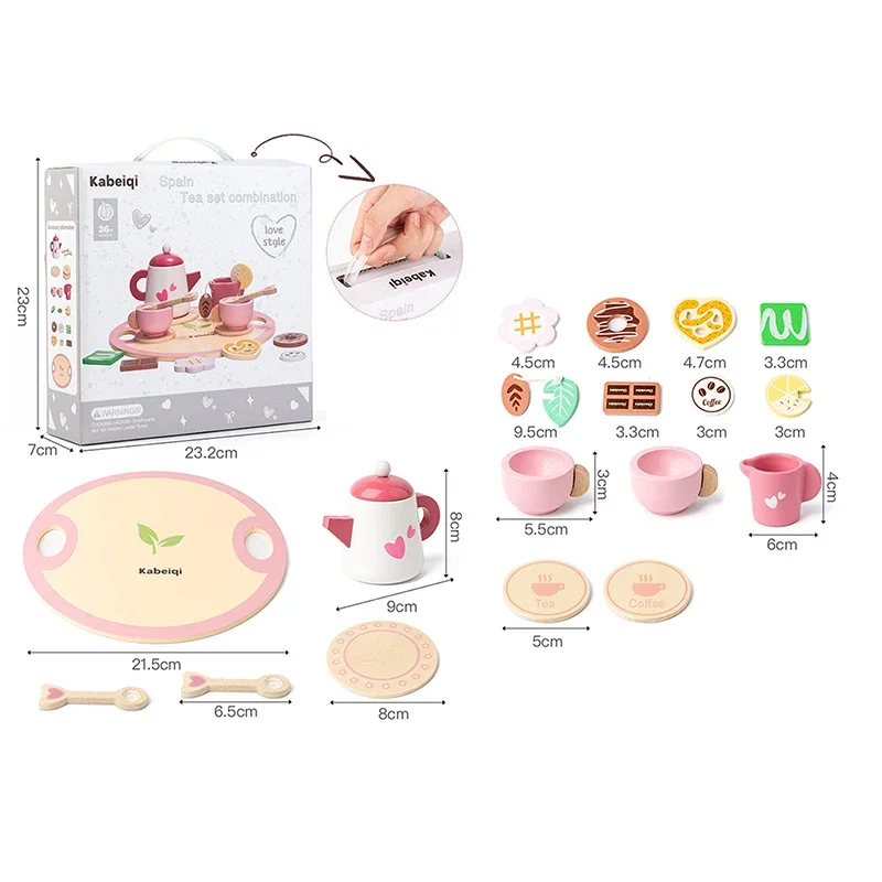 Service à thé en bois pour petites filles, jouets en bois, service à thé pour tout-petits, accessoires de cuisine pour enfants, jouets de fête de thé