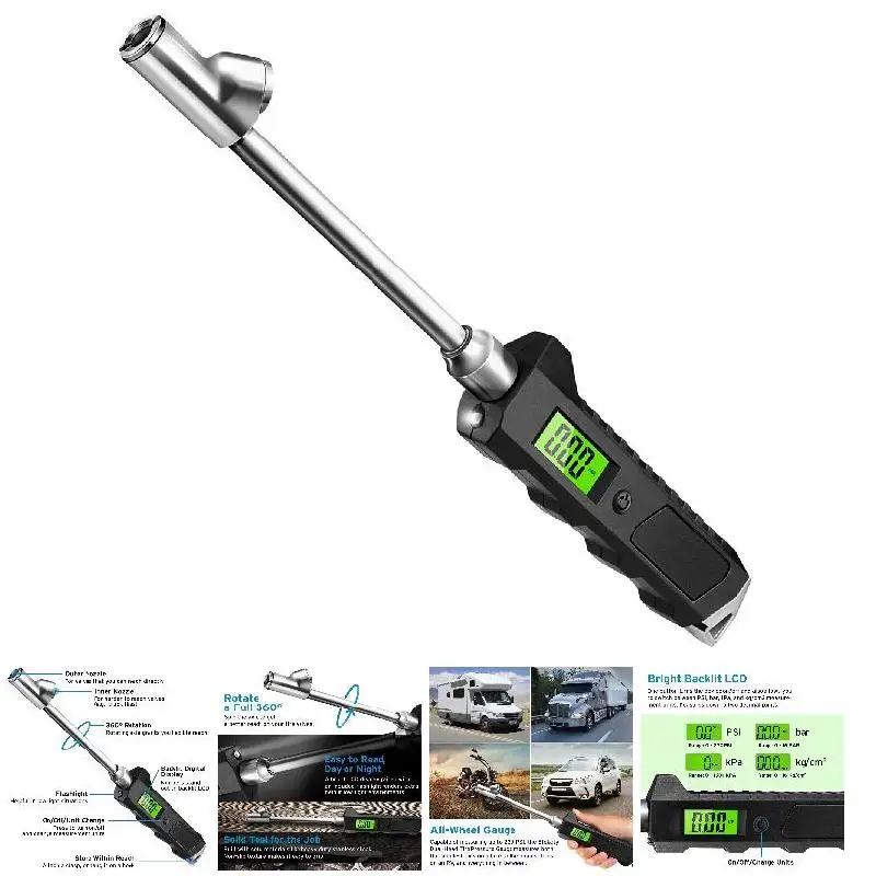 Digital Tire Pressure Gauge 230 PSI Dual Head Stainless Steel for Truck Car LCD Flashlight