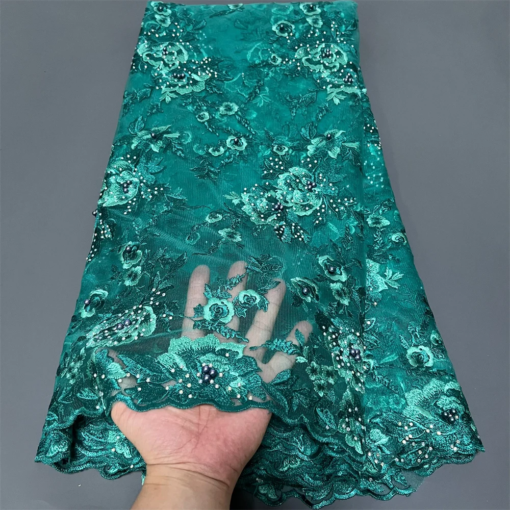 

Latest 2025 African Nigerian High-Quality Tulle Lace Fabric with Embroidery 5 Yards for Prom Dresses Sequin Sewing ZJ083