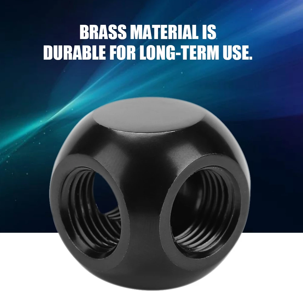 Water Cooling 3 Way Brass Adapter Computer Water Cooling Fitting Spherical Connector G1/4 Threaded Black
