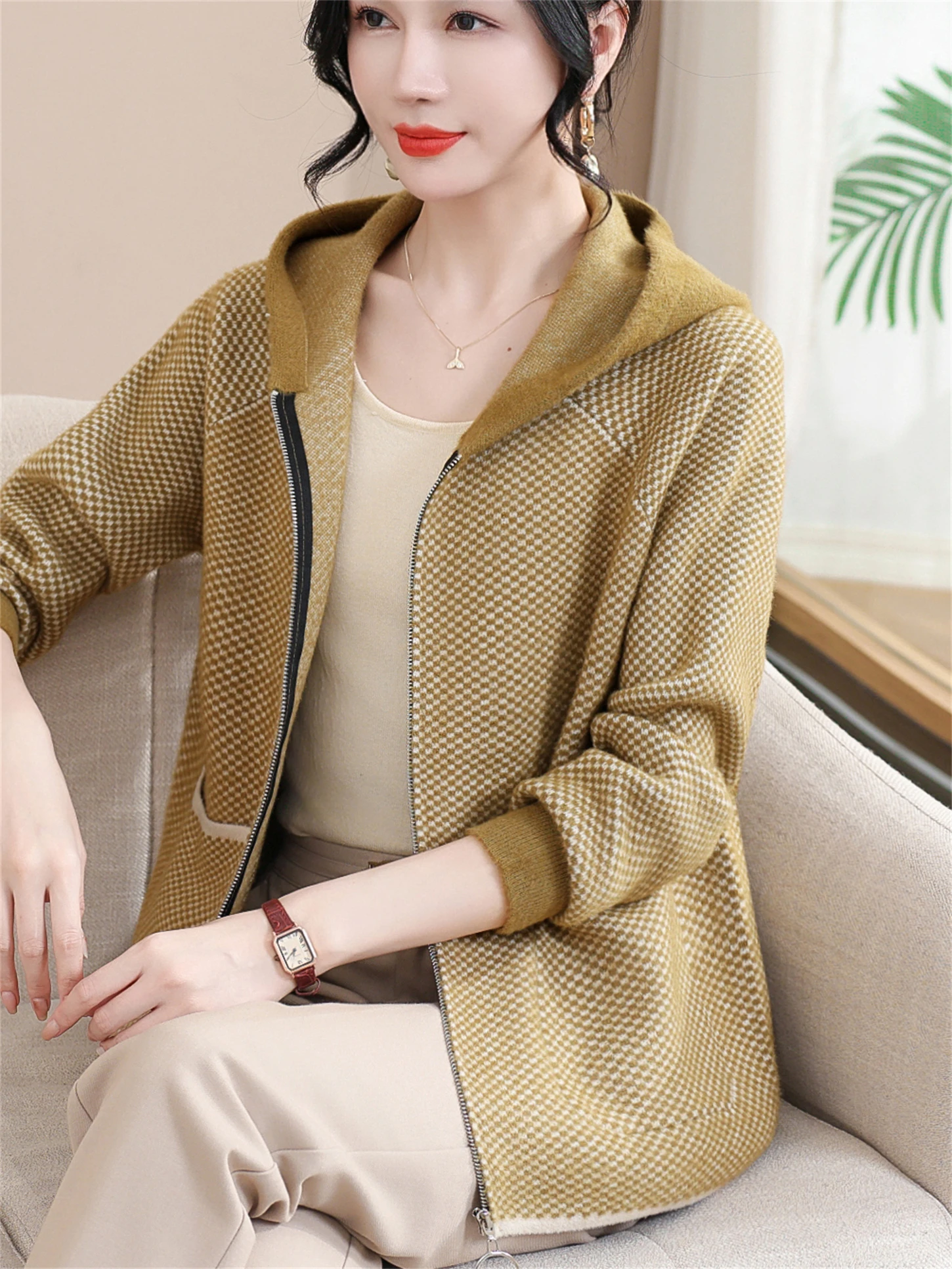 

Модная вязаная шапка, пальто, свободный женский свитер среднего возраста и ли, кардиган, весна-осень, новая повседневная одежда