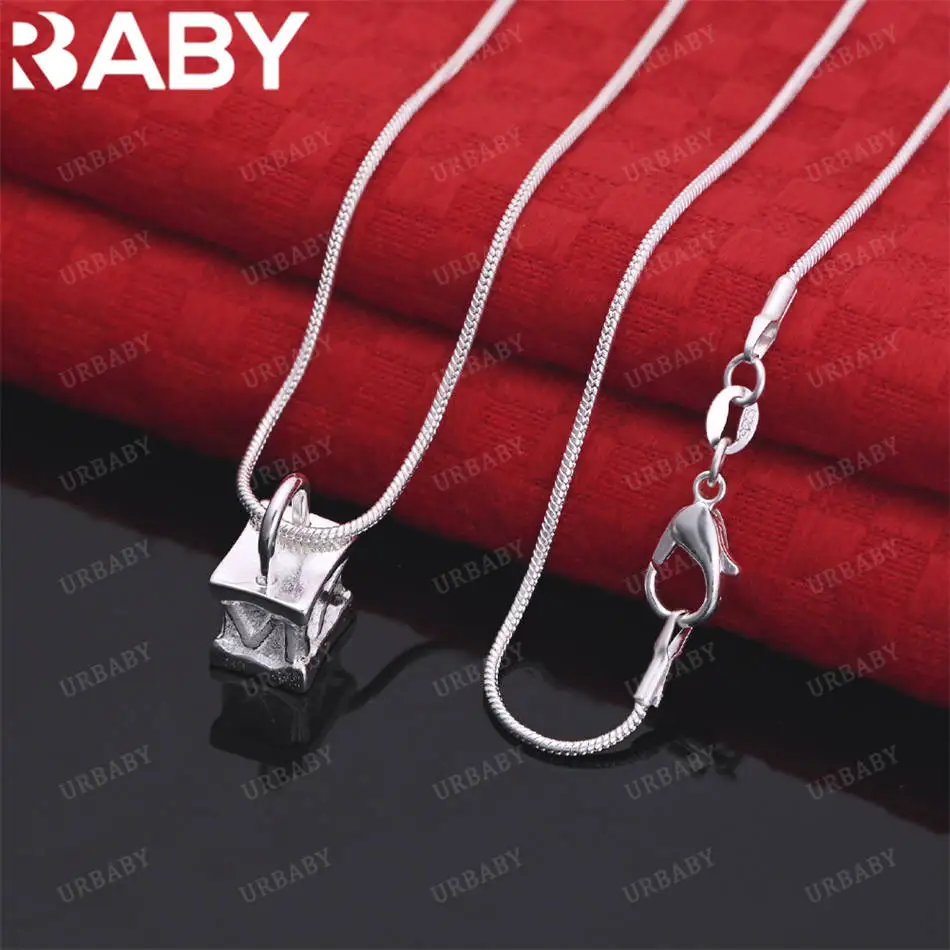 

URBABY 40-75cm 925 Sterling Silver Square Pendant Necklace For Women Men Anniversary Gift Popular Wild Fashion Romantic Jewelry