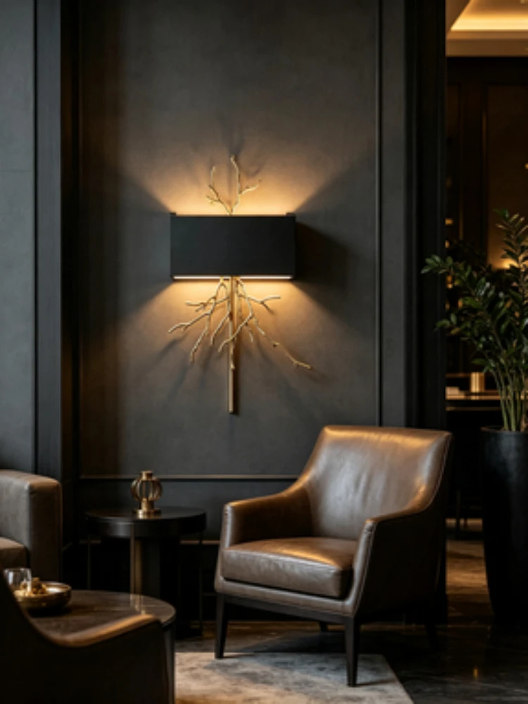 Postmodern Creative Full Copper Branch Wall Light Luxury Simple Background Wall Corridor Bedroom Bedhead Lighting
