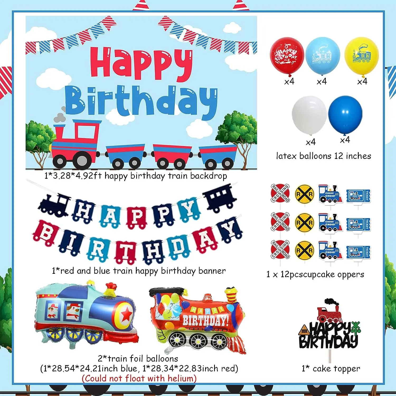 Imagem -02 - Train Theme Birthday Decorações para Meninos Treinar Contexto Feliz Aniversário Banner Balões Grupo Cake Toppers