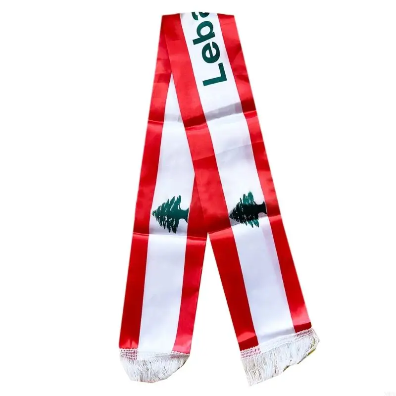 N0PE Double Sided Lebanon Flags Scarf All Age Long Sash Scarf with Digital Print Party Decors Festival Accessories Satins Sash