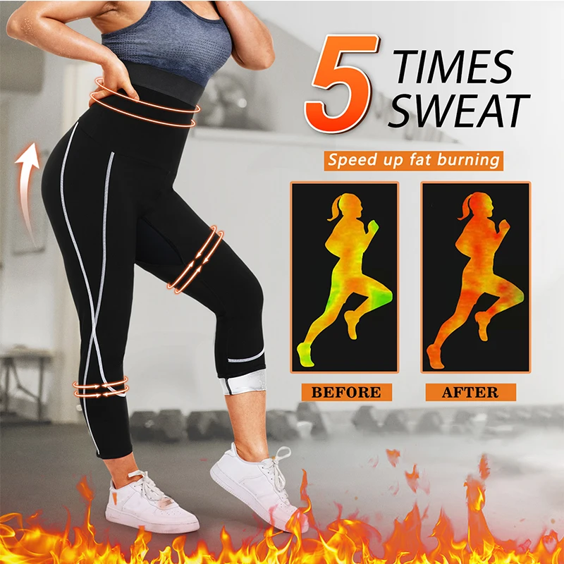 Sauna Sweat Pants for Women High Waist Compression Slimming Leggings Sauna Sweat Capris Pants with Pocket