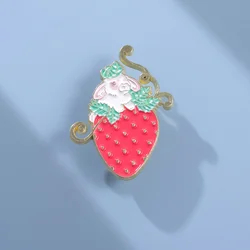 Creative Strawberry Rabbit Enamel Pin Fresh Kawaii Fruit Animals Brooch Backpack Lapel Metal Badges Jewelry Wholesale
