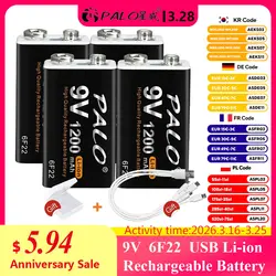 PALO 9V Rechargeable Battery 1200mAh 6F22 Micro USB 9v Li-ion Lithium Batteries for Multimeter Microphone Toy Remote Control KTV