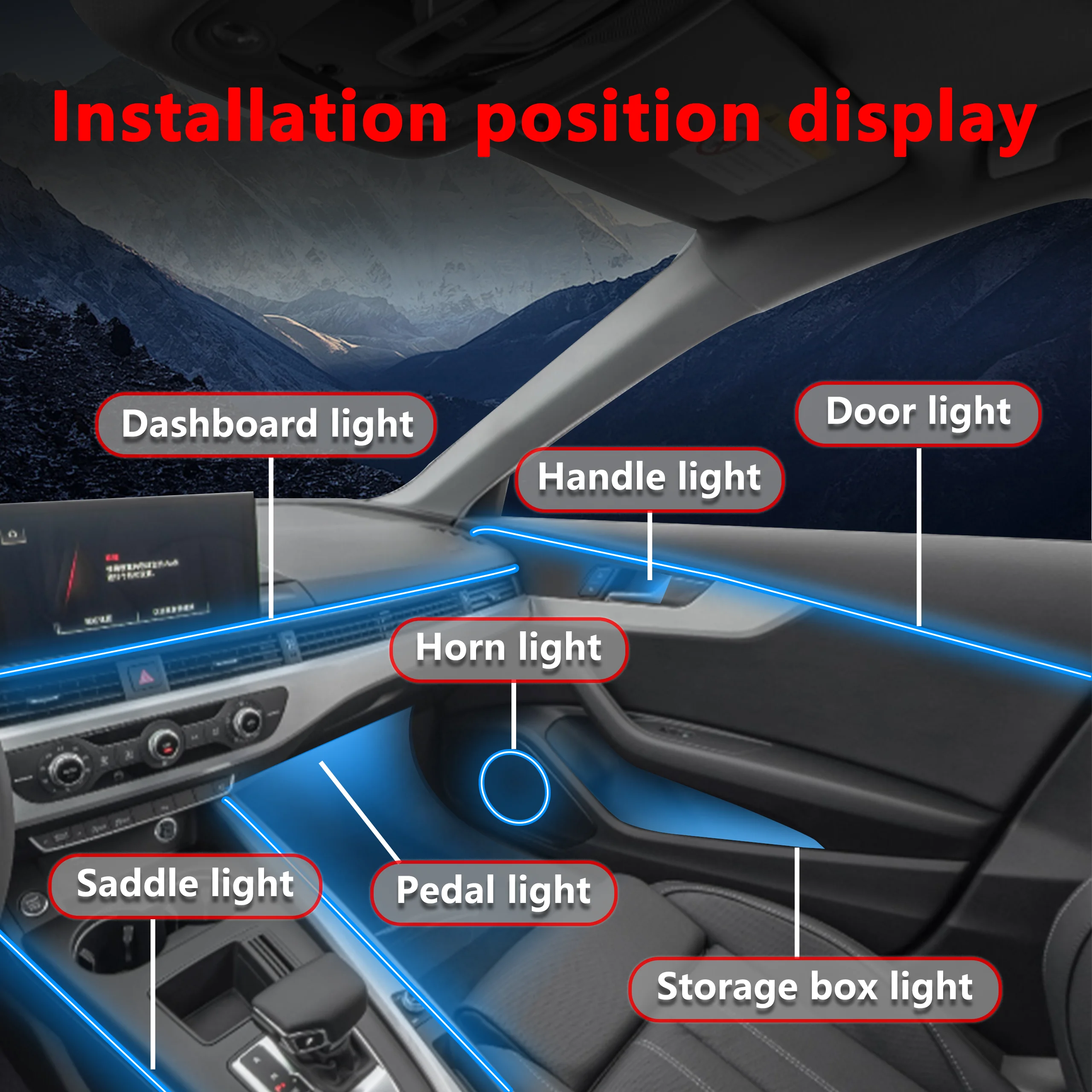 لفورد F-150 رابتور 13 2018-2020 سيارة الداخلية الاكريليك سيارة المحيطة أضواء 64 ألوان RGB لإضاءة ديكورية السيارات #5