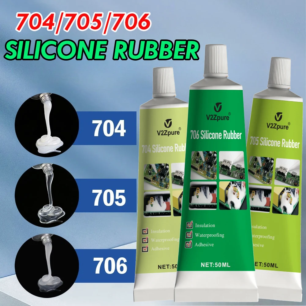 50g Silicone Industrial Adhesive 704 705 706 RTV Silicone Rubber White Balck Transparent Glue Electronic Component Sealing