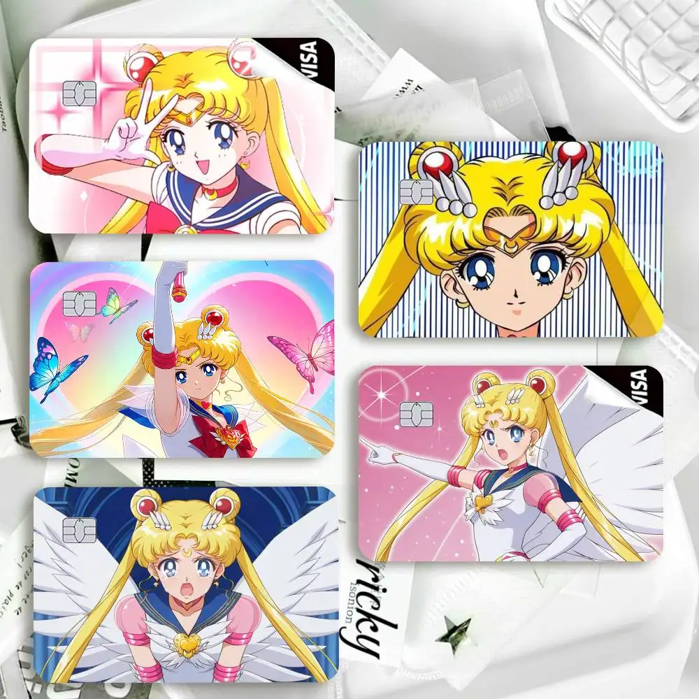 Cartoon Y-Sailor Moon Waterproof Film Skin Cover Credit Card Stickers Debit Front Bank Bus