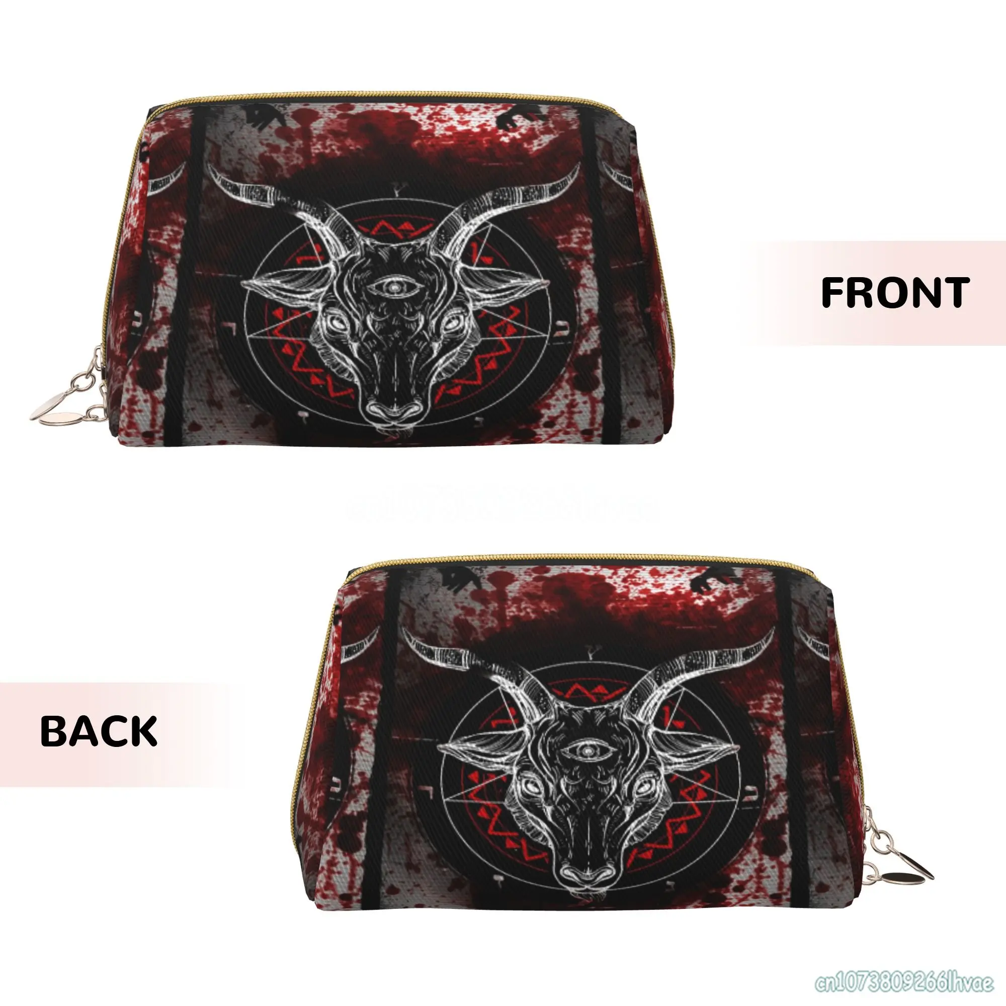 Pentagramma con Demon Baphomet Satanic Goat Head borsa cosmetica da donna borsa per cosmetici con cerniera Casual grande borsa per il trucco