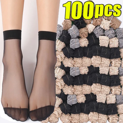 20-100 Uds calcetines transparentes de verano ultrafinos de nailon para mujer calcetines cortos hasta el tobillo elásticos de cristal medias de seda para primavera