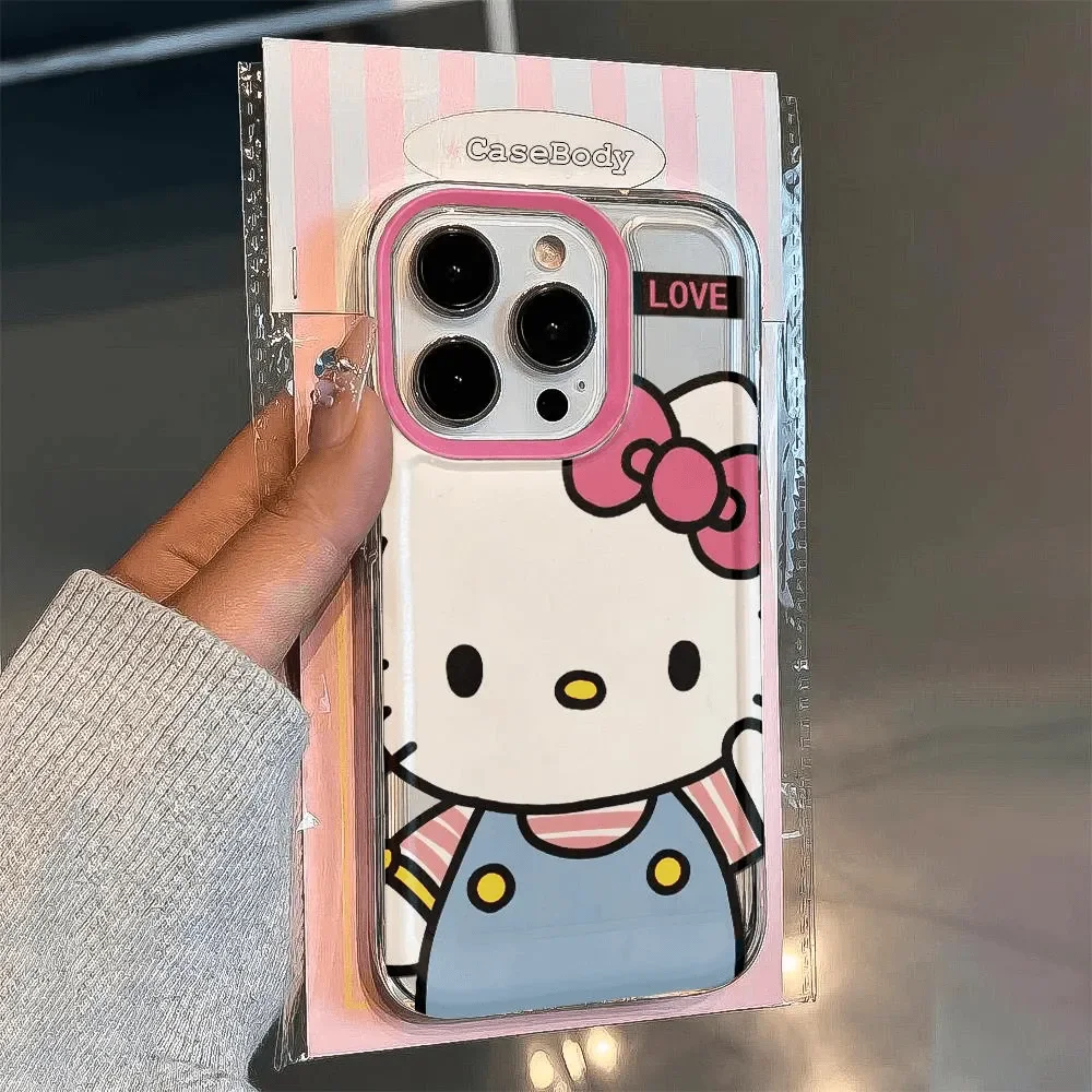 جراب هاتف كاواي بحزام قوس كبير من Hello Kitty لهاتف آيفون 16 15 14 12 13 11 Pro Max XR XS MAX 7 8 PLUS Y2K غطاء فتاة وردي