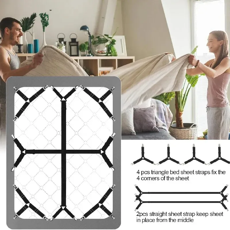 6Pcs Bed Sheet Straps Fitted Sheet Straps For Full Size Bed Adjustable Sheet Clips For Perfectly Fitted Sheet Straps Holders