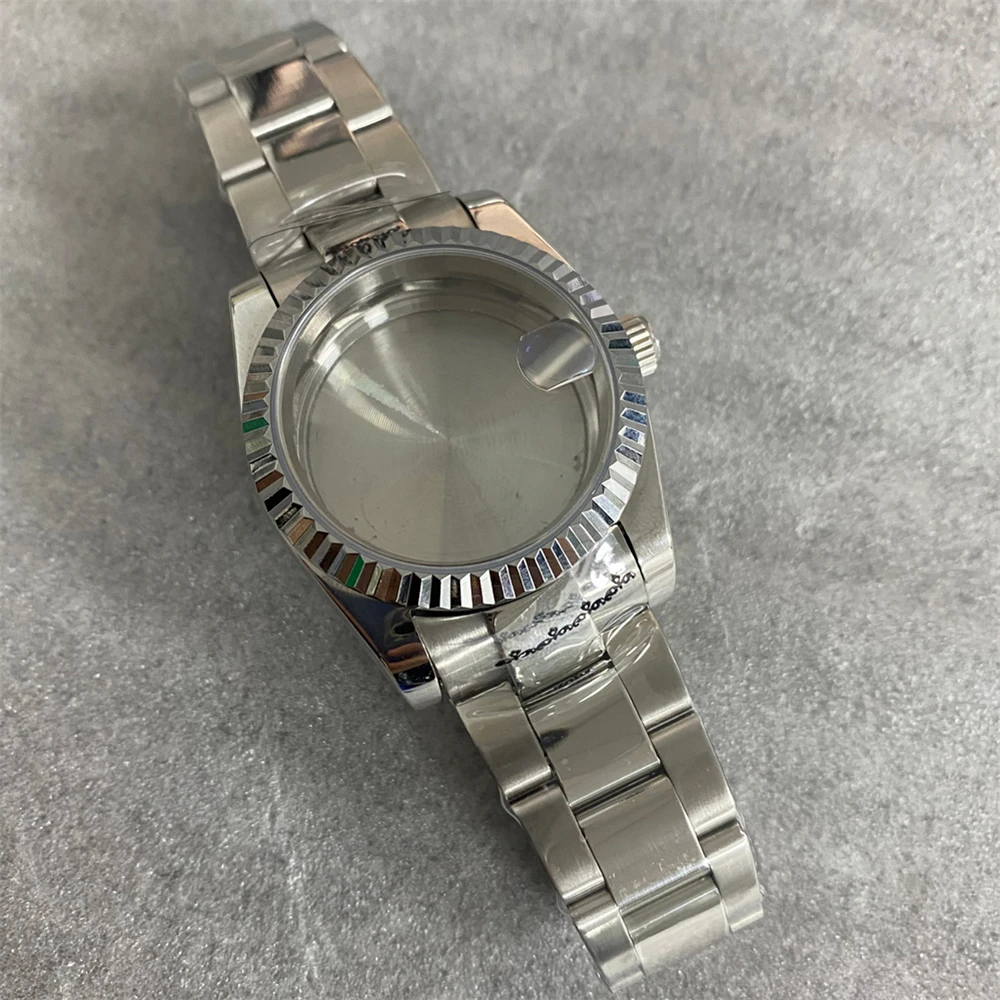36mm Stainless Steel Case Strap Set Dog Tooth Ring Sapphire Glass Watch Case + Bracelet For NH35 NH36 Movement Watch Accessories