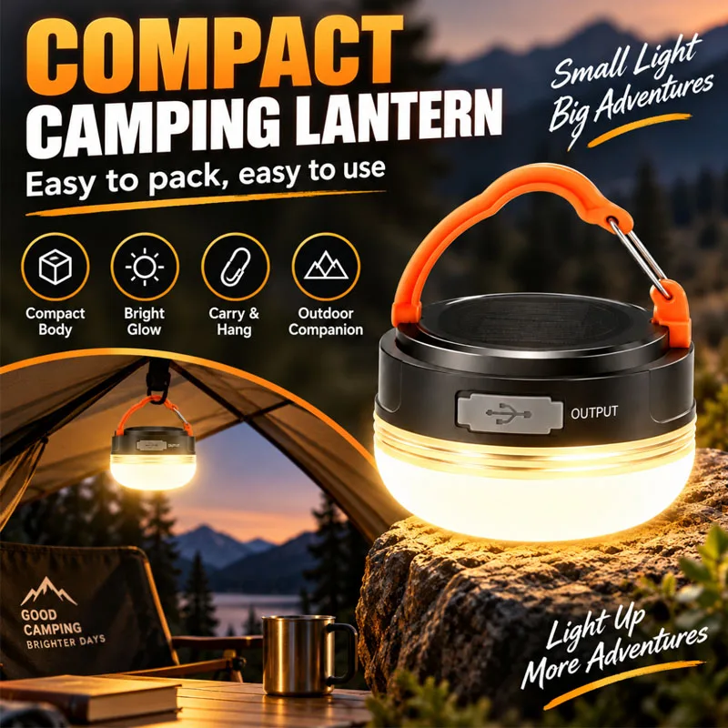 Rechargeable LED Camping Lantern with Hook 3 Lighting Modes Strong Light Dim Light SOS Flash Portable Hanging Tent Light for