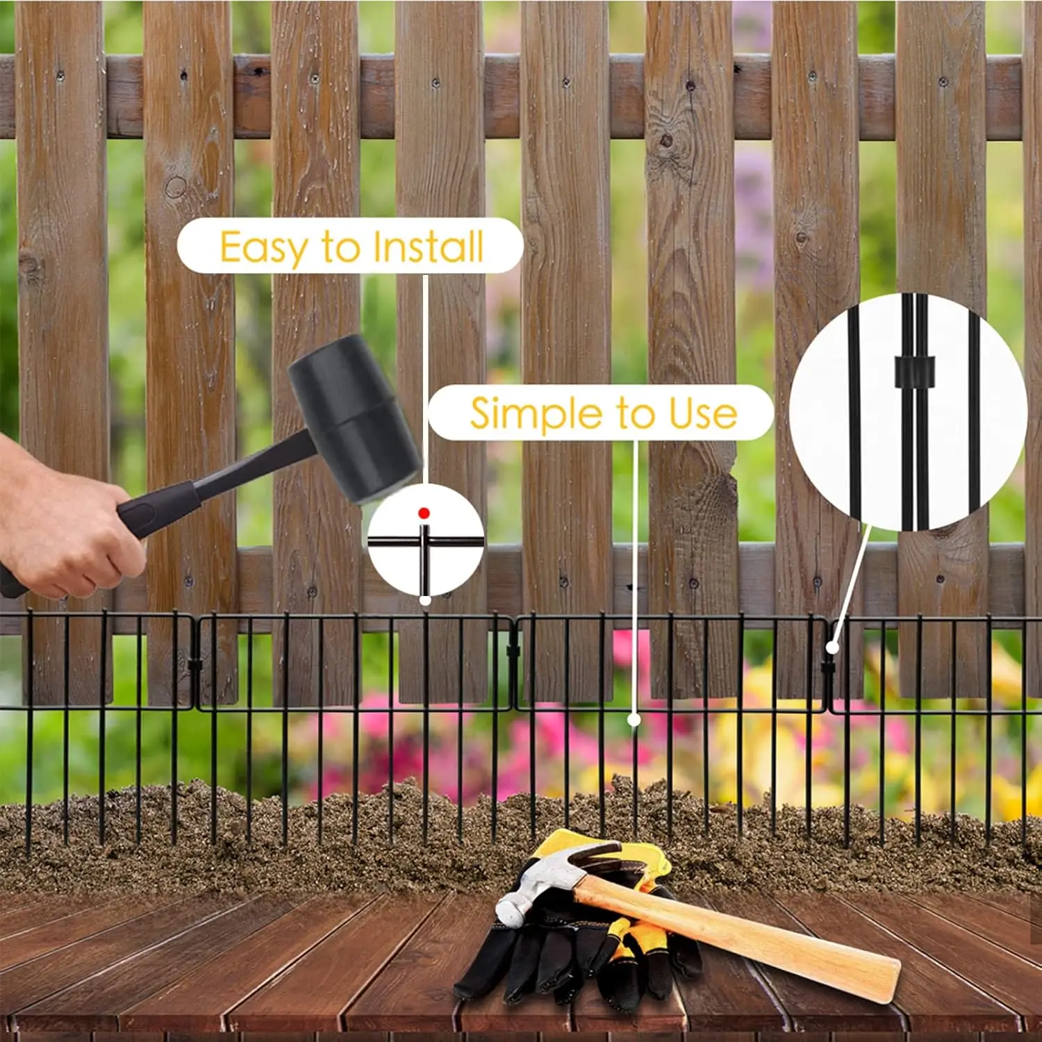 19 Pcs Rustproof Metal Garden Fence, 12In High x 20.5Ft Long with 1.26In Gap for Rabbit and Dog Protection