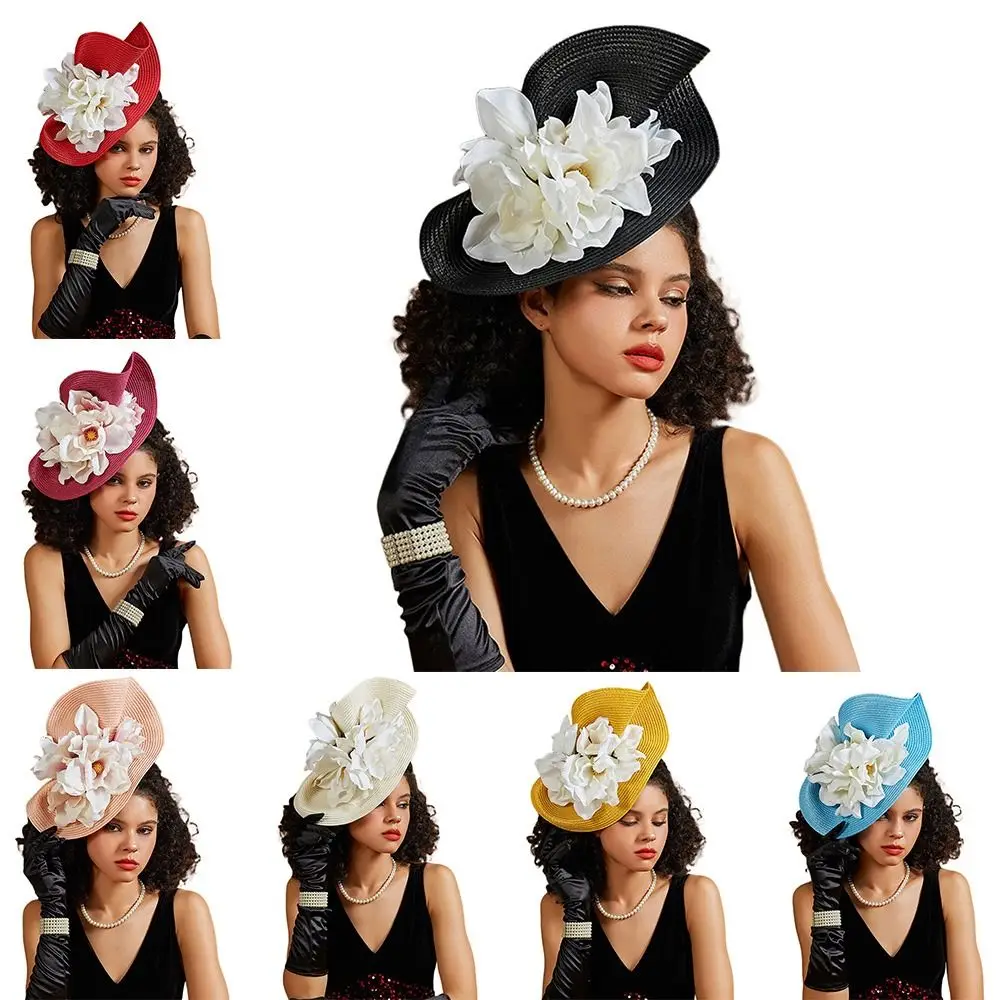 

New Magnolia Hair Band Bridal Makeup Prom Exaggerated Tea Party Fascinator Straw Hat Women