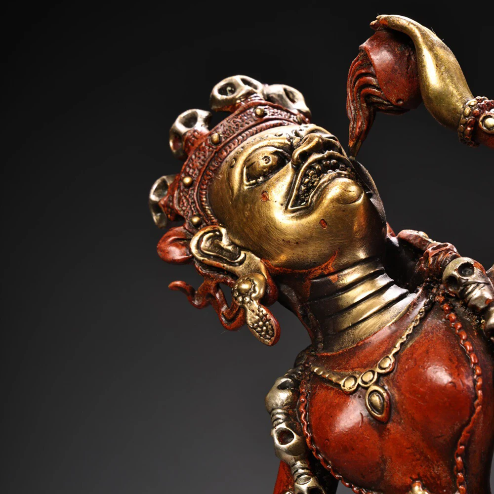 Old Copper High Relief Engraved Gilt Silver Dakini Buddha Statue Heavy Patina Fine Craftsmanship