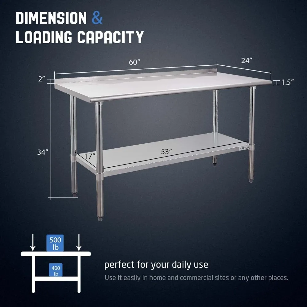 

Hot Sale,Stainless Steel Prep Table NSF Commercial Work Table With Backsplash And Undershelf For Kitchen Restaurant 60x24 Inch