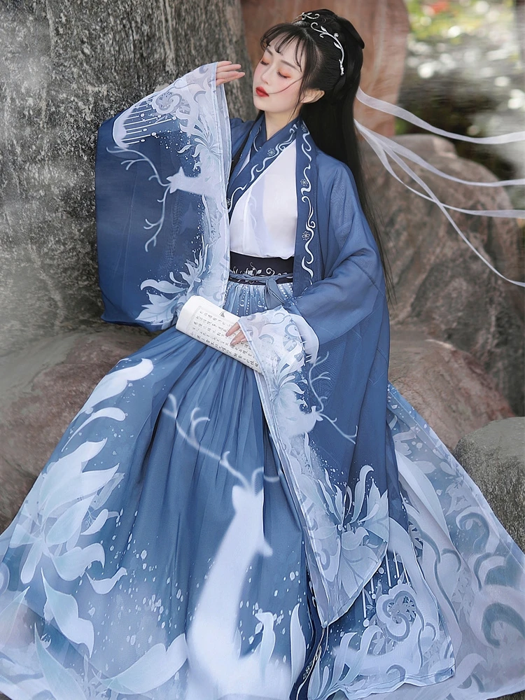 

Hanfu Dress Women Ancient Chinese Traditional Princess Cosplay Costume Blue Oriental Tang Dynasty Dance Wear Folk Fairy Outfit