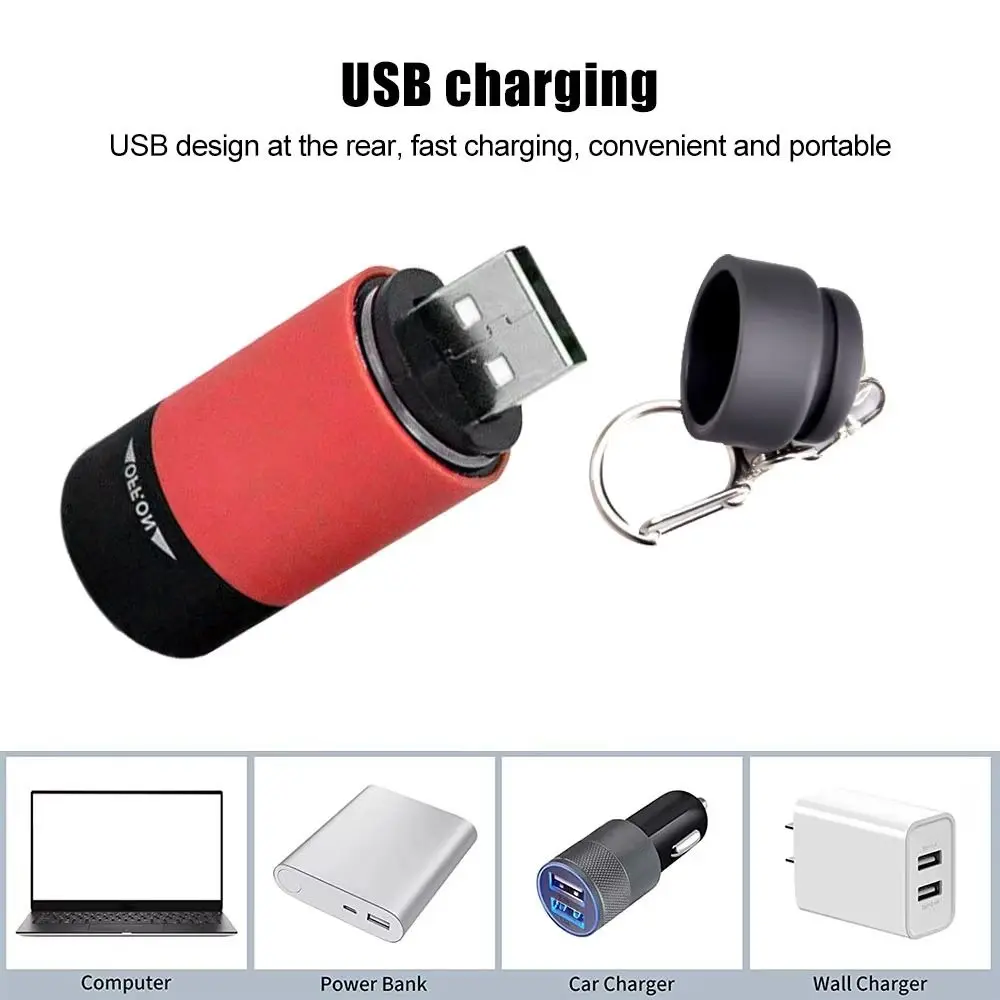 USB Rechargeable LED Mini Torches Light Long Battery Life Bright Outdoor Flashlight Keychain LED Multi-function