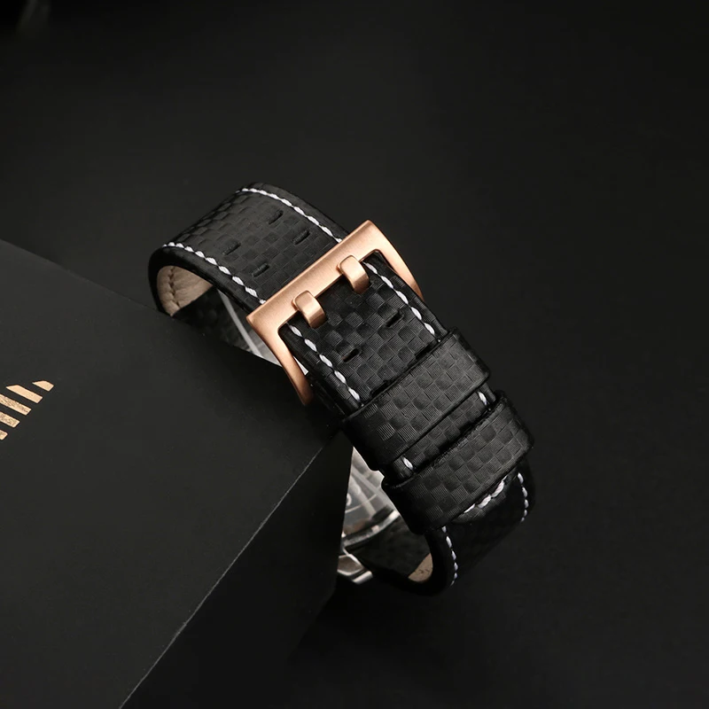 Suitable for Hamilton khaki aviation beyond wind speed watch carbon fiber pattern watch chain men's leather watch strap 22mm