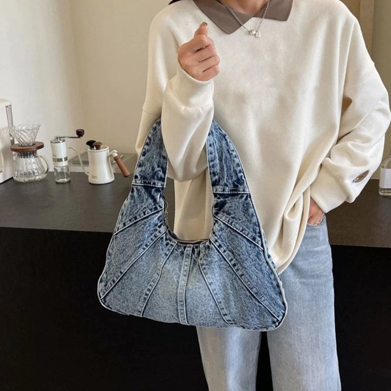 Bolso tela vaquera para mujer, bolso para axila estilo coreano, bolsos bolso hombro a juego, bolso compras