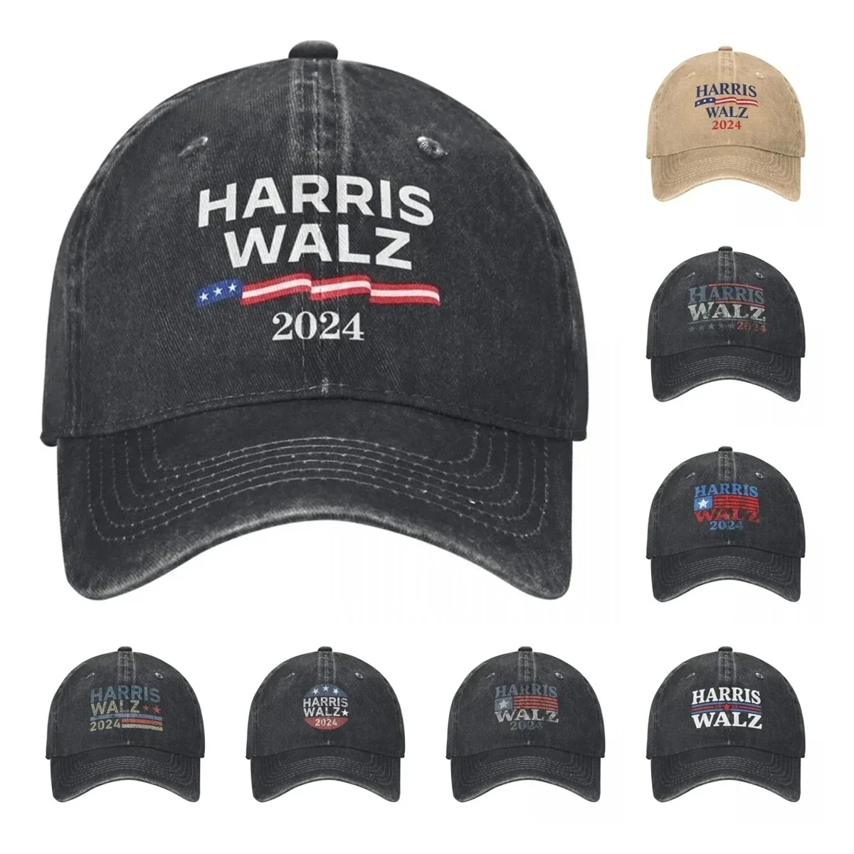 New Kamala Harris Tim Walz Waltz Unisex Baseball Cap President Election Distressed Washed Hats Vintage All Seasons Travel Sun Ca