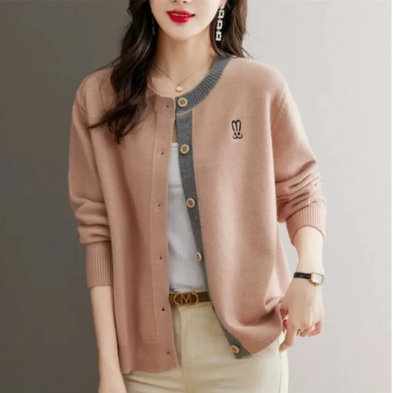 

round Ne Wool Knitted Cardigan Women's Faion Outerwear Spring Autumn Sweater Jaet Sli Commute Sle Slim Fit