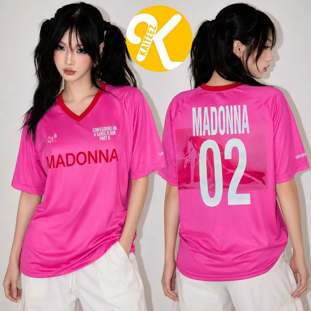 2026 Madonna Confessions on A Dance Floor Fashion T-Shirt Pink V-Neck Oversized Soccer Jersey Casual Sports Short Sleeve Tee