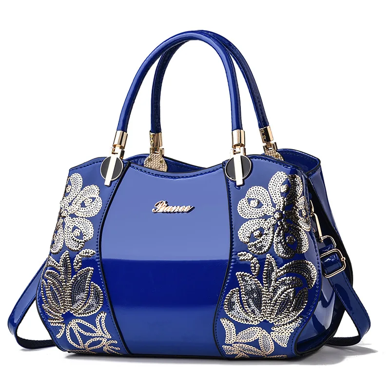 

2026 New Patent Leather Sequin Embroidered Metal Handbag Banquet Dress One-shoulder Cross-body Bags Large-capacity Women's Bag