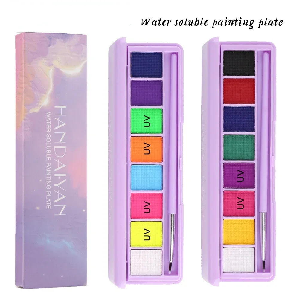 8 Color/box Water Activated Eyeliner Eyeshadow Palette UV Light Neon Reactive Eyeliner Pen Glow In Dark Eye Makeup Pigment Blue