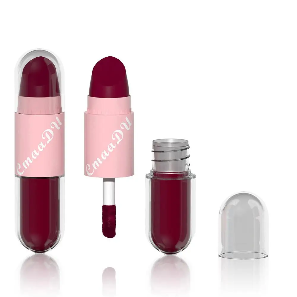 2-in-1 Double Lip Gloss Matte Sexy Red Tint Liquid Lip Lasting Waterproof Glaze Lipstick Makeup Cosmetics Lipgloss L9u2