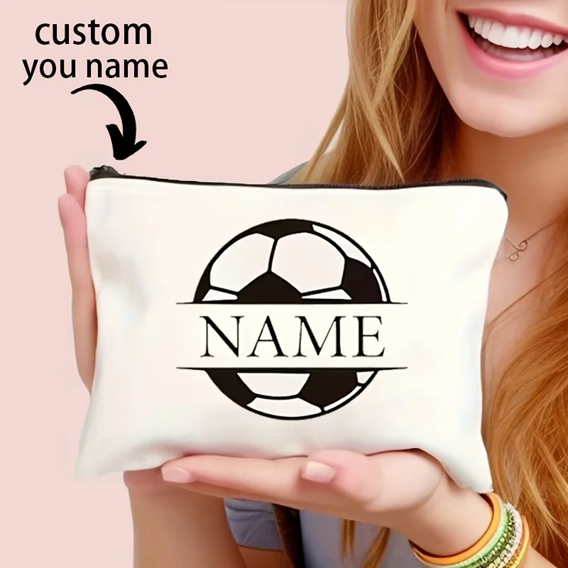 Customized Personalized Soccer Makeup Travel Storage Bag Custom Name Zipper Makeup Box with Soccer Pattern Perfect for Soccer