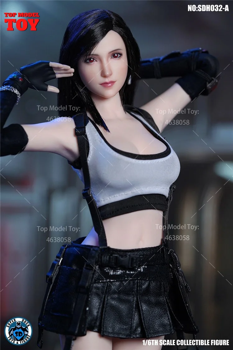 SUPER DUCK SDH032 1/6 Tifa Head Sculpt Carving Model Fit 12'' PH TBL Female Soldier Pale Skin Action Figure Body Dolls Toy