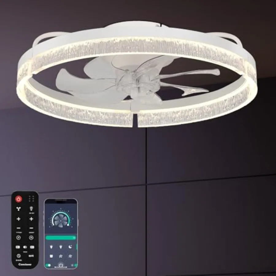 

20 Inch Ceiling Fans with Lights and Remote, Flush Mount, 3CCT 3000-6500K Dimmable 4W-35W, Low Profile 6 Speed Reversible Quiet