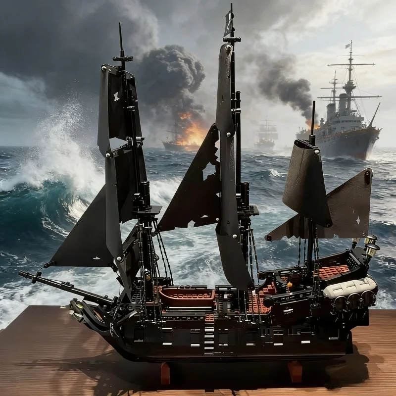 

New MOC Black Pirate Ship Model Building Blocks, Home Decor Ornaments, Holiday Gifts