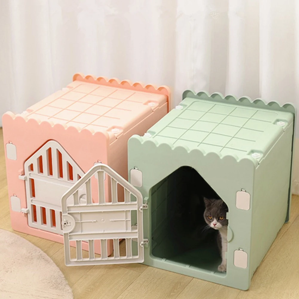 2027 Plastic Cat House Waterproof Indoor Cat House Stackable Feral Cat Shelter with Escape Door for Outdoor Indoor Use