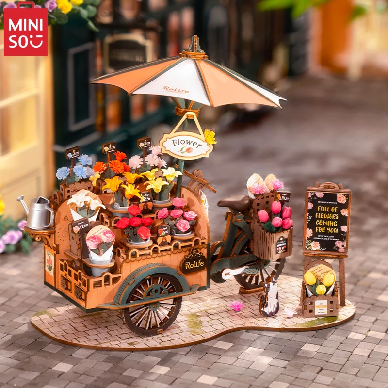 MINISO Rolife-bloques de construcción de la serie de coches de flores, colección de modelos flotantes DIY, adornos decorativos, juguetes para niños, regalos de navidad