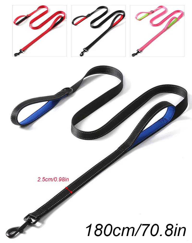 Lange, gepolsterte Hundeleine aus strapazierfähigem Nylon mit zwei Griffen für Training und Kontrolle, doppelseitig reflektierend für nächtliche Sicherheit – Detail 3