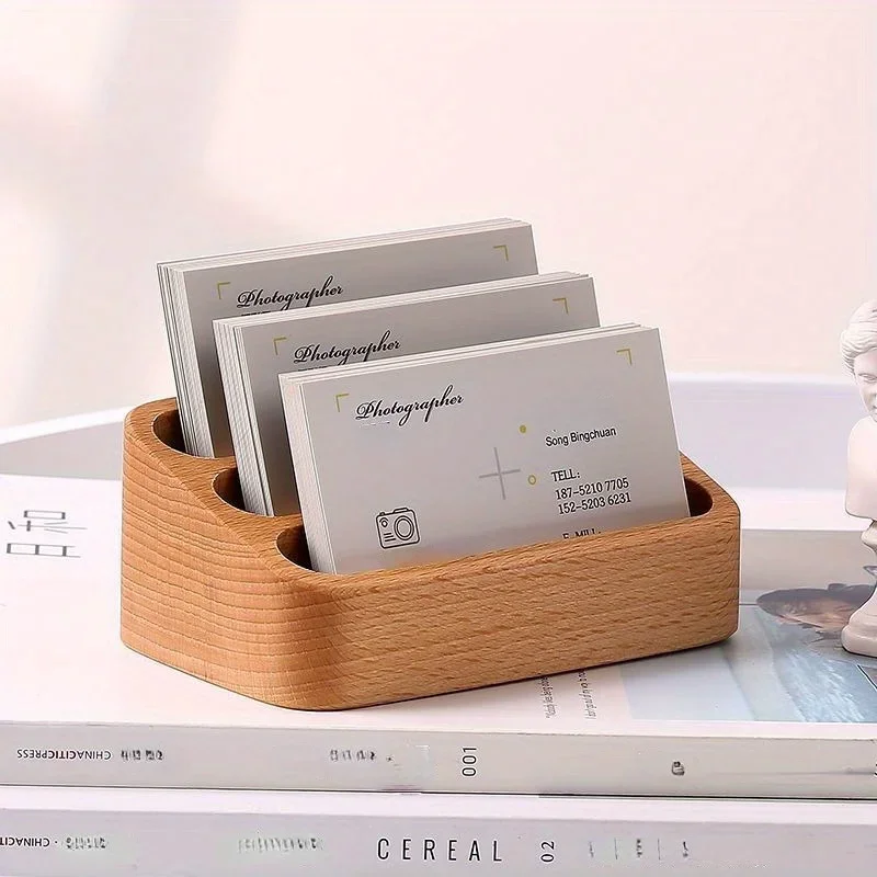 Wood Desktop Business Card Display Stand Business Card Holder Memo Holder Storage Wood Card Organizer for Office Table Organizer
