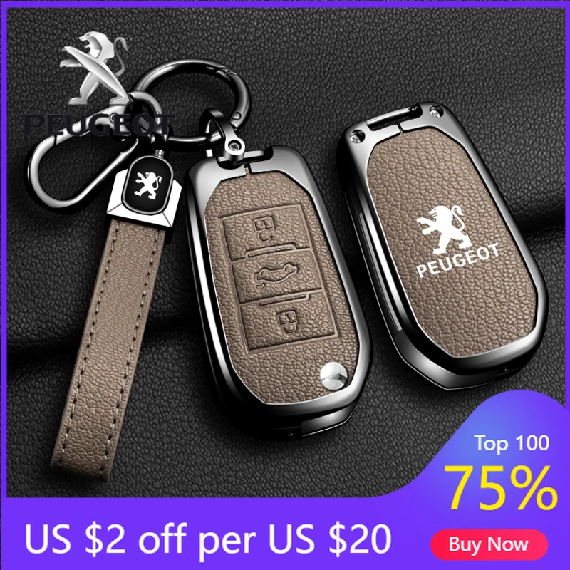 

Новинка 2026: Защитный чехол для автомобильного ключа из сплава и кожи, брелок-держатель для ключей для Peugeot 208, 2008, 301, 308, 3008, RCZ