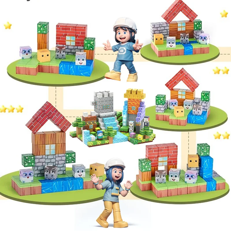 10~80PCS Magnetic Building Blocks Set Mine World Magnet Toys Random Cubes Montessori Sensory Toy for Kid Xmas Decoration Gifts