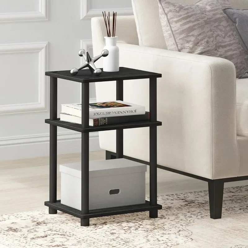 

3-Tier End Table 2-Pack, Americano Black, Modern Nightstand with Plastic Poles for Small Spaces