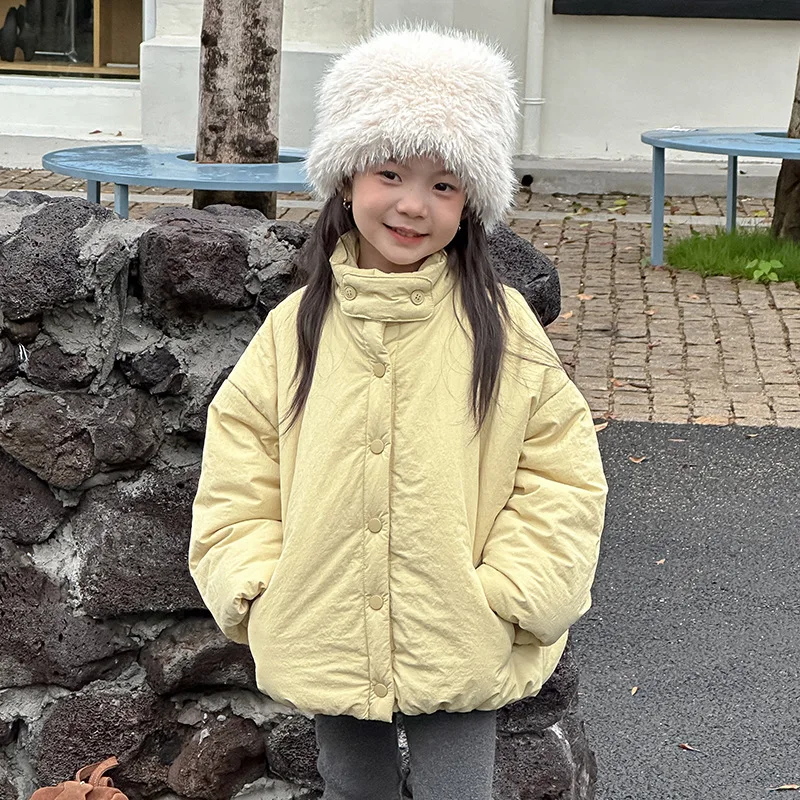 

Парки для маленьких девочек, новая зимняя утепленная теплая детская куртка с воротником-стойкой для маленьких девочек, желтая верхняя одежда, пальто, ветрозащитная детская куртка для девочек
