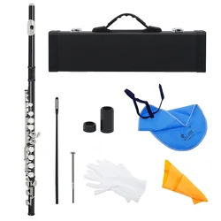 SLADE Black 16 Holes Flute Woodwind Instrument Closed Key Add the E Key C Tone Nickel Plated Concert Flute With Music Case