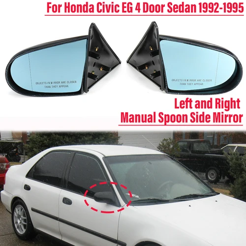 Imagen 2 del producto 2x espejo retrovisor de carbono ajustable Manual para puerta lateral estilo cuchara para Honda Civic EG Sedan 1992-1995 4 puertas